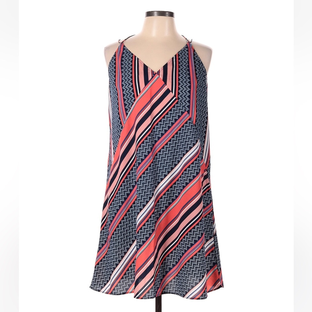 Abercrombie & Fitch Navy & Coral Printed Strappy Sleeveless Mini Dress Large